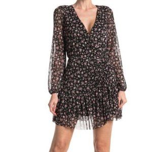 NWOT The Vanity Room Mini Dress Floral & Black Long Sleeve Shirred, Small